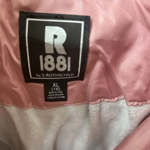 R 1881 by S. Rothschild Girls Quilt Puffer Jacket with Scarf Rose Pink XL 16 NWT